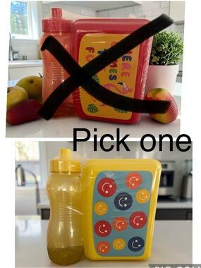Plastic Food Container & Matching Water Bottle Set - pick pink or yellow set!